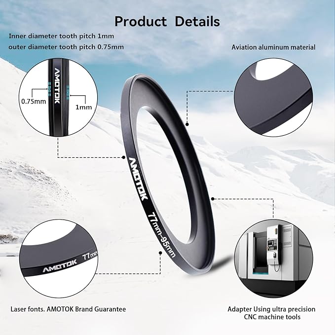 77mm Lens to 95mm Camera Lens Adapter,77mm-95mm Filter Step up Rings,Compatible All 95mm Filter Accessory.Made from CNC Machined