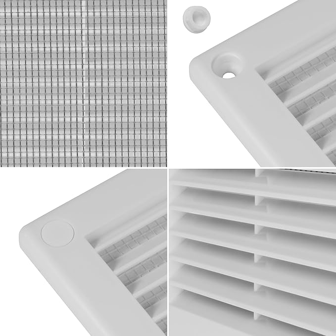 Repa Market 12 x 12 Inch (Outer) White Square Air Vent Cover - Plastic Fresh Air Intake Vent - AC Cover with Nylon Mesh Screen, Wall, Ceiling HVAC Return Air Register, Modern Soffit Vents