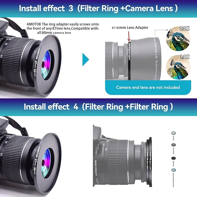 67mm Lens to 95mm Camera Lens Adapter,67mm to 95mm Filter Step up Ring Adapter Ring,Compatible All 95mm Filter Accessory