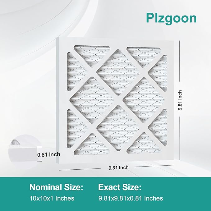 10x10x1 Air Filter MERV 8 (6 Pack) MPR 600 Pleated A/C Furnace Filters for Home Air Conditioner HVAC Furnace Replacement (Exact Dimensions: 9.81"L x 9.81"W x 0.81"Th)