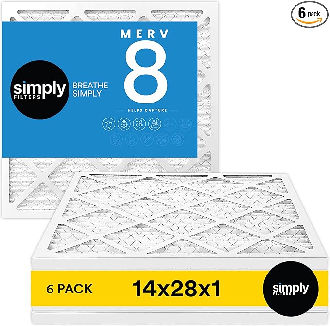 Simply 14x28x1 Air Filter, Merv 8, MPR 600, 6 Pack, For Home AC Furnace & HVAC (Actual Size: 13.75"x27.75"x0.75") DUST, Pet, & Allergy Control