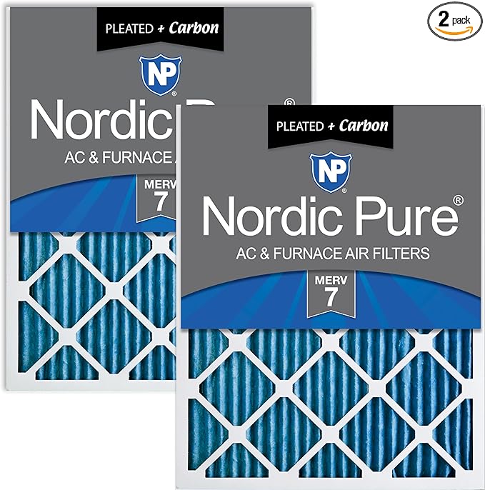 Nordic Pure 20x30x1 (Actual Size: 19 5/8 x 29 5/8 x 3/4) Pleated Air Filters MERV 7 Plus Carbon 2 Pack