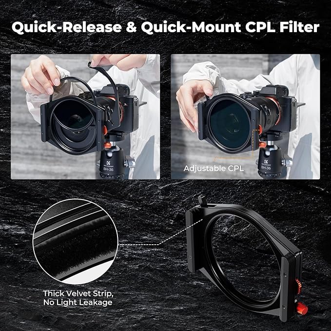 K&F CONCEPT X PRO Square Filters Holder System Kit (Filter Holder + 95mm Circular Polarizer + Square GND8 Filter + ND1000 + 4 Filter Adapter Rings) for Camera Lens