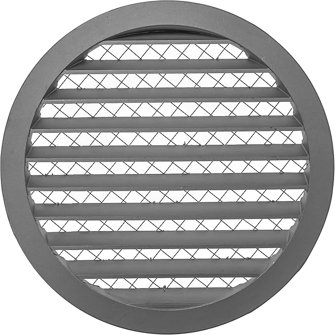 Repa Market 10" Inch Aluminum Gray Soffit Air Vent Cover - Louvered Round Gable Vent with Mesh Screen - Exhaust/Intake Ventilation Grill - House, Attic, Bathroom - Indoor/Outdoor Metal Duct Grate