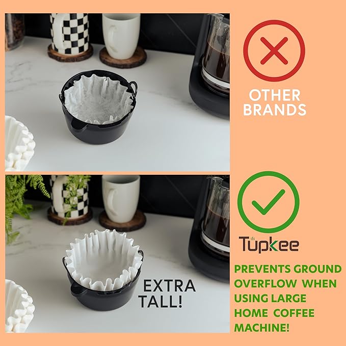 Tupkee 12-Cup Large Coffee Filters - 9.75” x 4.25” - 1000 Count - Tall Walled to Prevent Ground Overflow - Compatible with Bunn 12 Cup Commercial Coffee Maker & Large Home Machines - Made in the USA