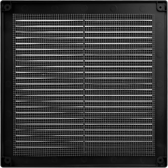 Vent Systems 10'' x 10'' Inch Black Soffit Vent Cover - Pack of 100 - Flat Square Air Vent Louver - Grille Cover - Built-in Insect Screen - HVAC Vents for Bathroom, Home Office, Kitchen 10x10 Inch