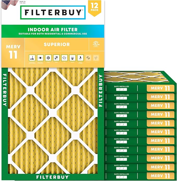 Filterbuy 13x24x1 Air Filter MERV 11 Superior Pet & Allergy Defense (12-Pack), Electrostatic Pleated HVAC AC Furnace Filters Replacement, Made in USA (Actual Size: 13.00 x 24.00 x 0.75)