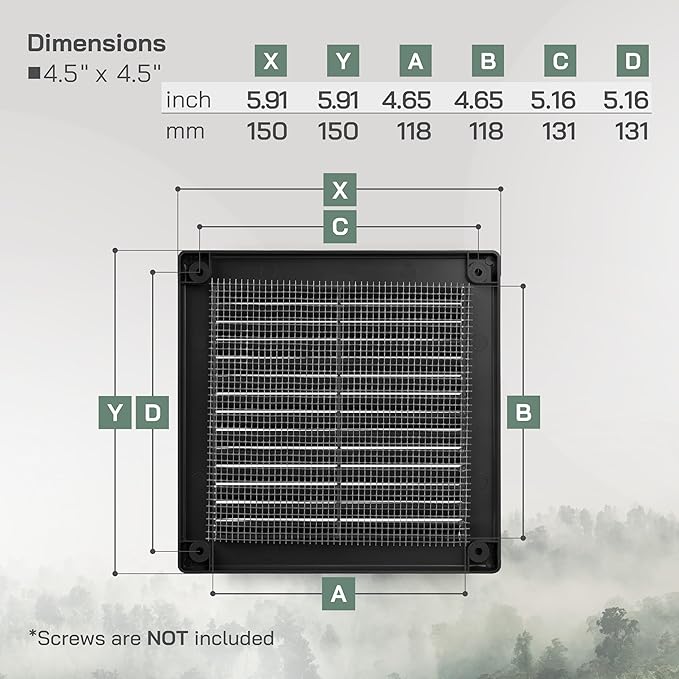 Vent Systems 4.5" x 4.5" Inch (Opening Dimensions) - Pack of 10 - Plastic Black Soffit Vent Cover - Flat Square Air Vent Grille - Air Vent Deflector - HVAC 5.9" x 5.9" Inch (Overall Dimensions)