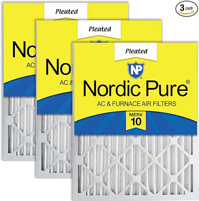 Nordic Pure 20x25x2 (Actual Size: 19 1/2 x 24 1/2 x 1 3/4) Pleated MERV 10 Air Filters 3 Pack