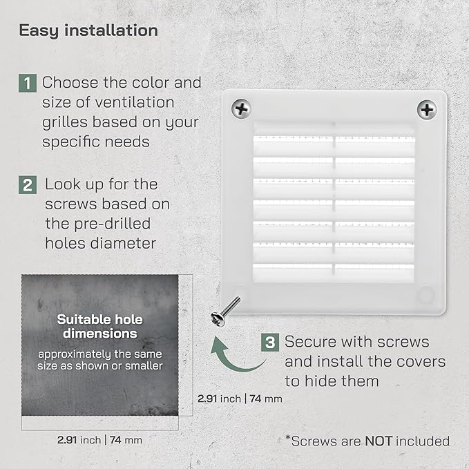 Vent Systems 4'' x 4'' Inch White Soffit Vent Cover - Pack of 100 - Flat Square Air Vent Louver - Grille Cover - Built-in Insect Screen - HVAC Vents for Bathroom, Home Office, Kitchen 4x4 Inch