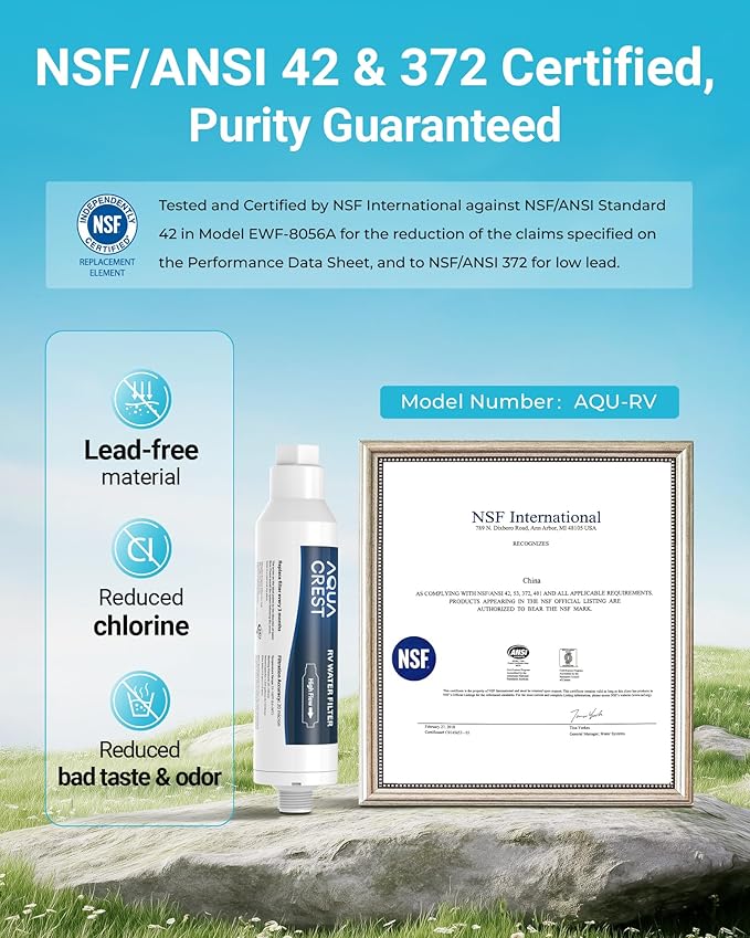 AQUA CREST RV Water Filter, RV Inline Water Filter with NSF Certified, Reduces Chlorine, Bad Taste and Odor, Ideal for Garden and Camper (Filter 4 Pack)