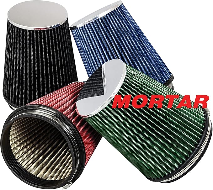 Mortar Aftermarket Auto Air Filter – 6 In Flange ID Car Enthusiast Class Universal Cold Air Intake Gulps in More Air for More Engine Power & Passionate Induction Sound, Length 8 In, Black