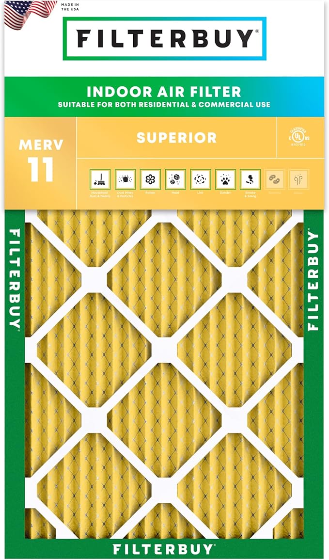 Filterbuy 15x30x1 Air Filter MERV 11 Superior Pet & Allergy Defense (1-Pack), Electrostatic Pleated HVAC AC Furnace Filters Replacement, Made in USA (Actual Size: 14.50 x 29.50 x 0.75)