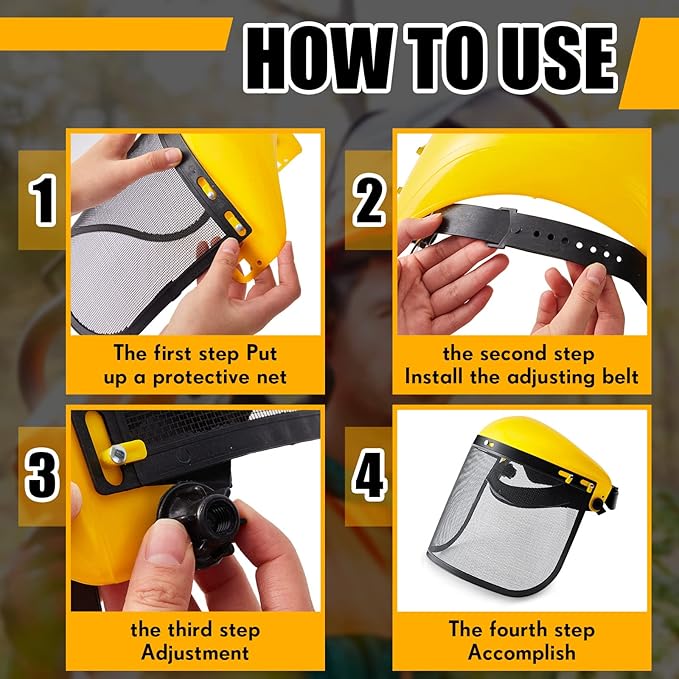 Amylove 8 Pcs Safety Face Shield with Mesh Weed Whacking Face Shield Masks Chainsaw Gardening Weed Mover Protection (Yellow)