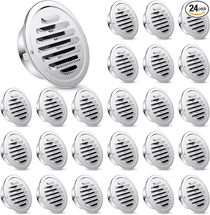 Zonon 24 Pcs Stainless Steel Soffit Vents 4 Inch Round Dryer Vent Cover with Mesh Screen for Home Outdoor Bathroom Wall Ceiling Outside Exterior Exhaust (Silver)