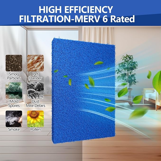 Reusable Air Filter 20x30x0.5,2 Packs Cut to Fit Furnace Filters,MERV 6 Electrostatic Washable Air Filter for HVAC,Mobile,Replacement Air Conditioner Filters,24 PCs Hooks