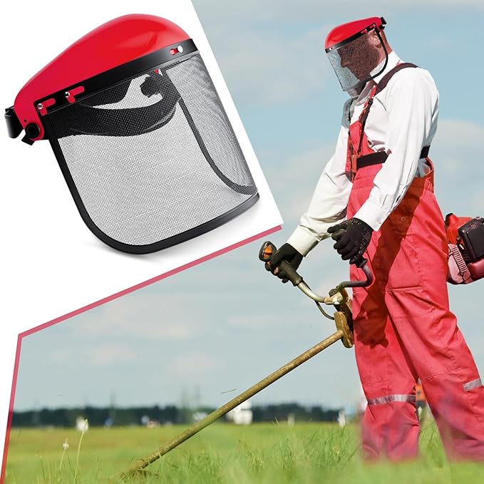 Amylove 2 Pcs Safety Face Shield with Mesh Weed Whacking Face Shield Masks Chainsaw Gardening Weed Mover Protection (Red)