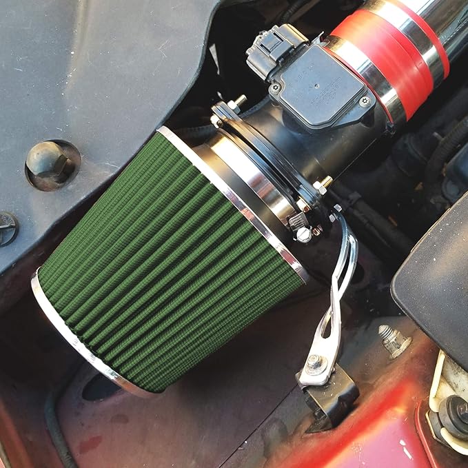 Mortar Aftermarket Auto Air Filter – 6 In Flange ID Car Enthusiast Class Universal Cold Air Intake Gulps in More Air for More Engine Power & Passionate Induction Sound, Length 6 In, Green