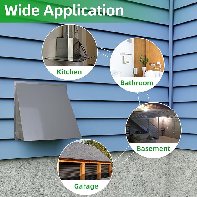 8 inch Hooded Wall Vent with Screen and Damper,Wall Vent Cover Exhaust Vent Outdoor Wall Cap Exterior Air Vent Cover for Kitchen Range Hood HVAC Duct Dryer Ventilation,Galvanized Steel,Gray