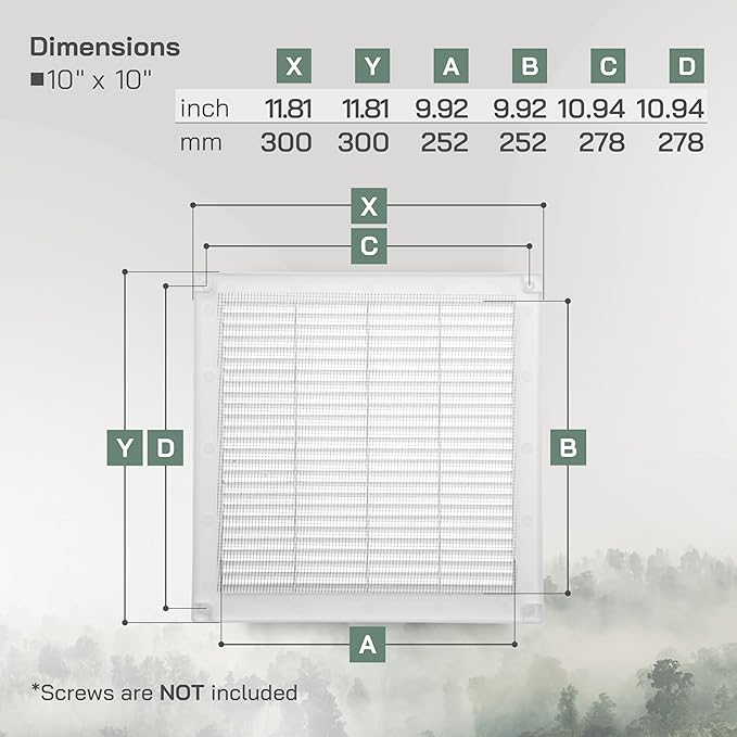 Vent Systems 12'' x 12'' Inch White Soffit Vent Cover - Pack of 100 - Flat Square Air Vent Louver - Grille Cover - Built-in Insect Screen - HVAC Vents for Bathroom, Home Office, Kitchen 12x12 Inch