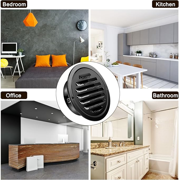 Zonon 8 Pcs Stainless Steel Soffit Vents 6 Inch Round Dryer Vent Cover with Mesh Screen for Home Outdoor Bathroom Wall Ceiling Outside Exterior Exhaust Black