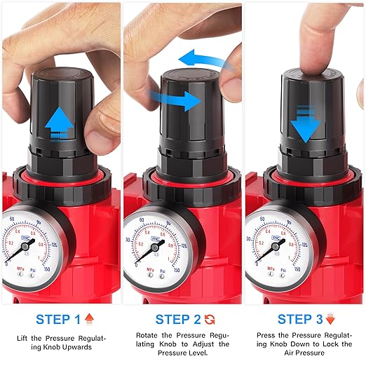 TAILONZ PNEUMATIC 1 Inch NPT Air Filter Pressure Regulator Water/Oil Trap Separator Combo(0-150PSI),Air Tool Compressor Filter with Gauge AC5010-10M(Manual Drainage)
