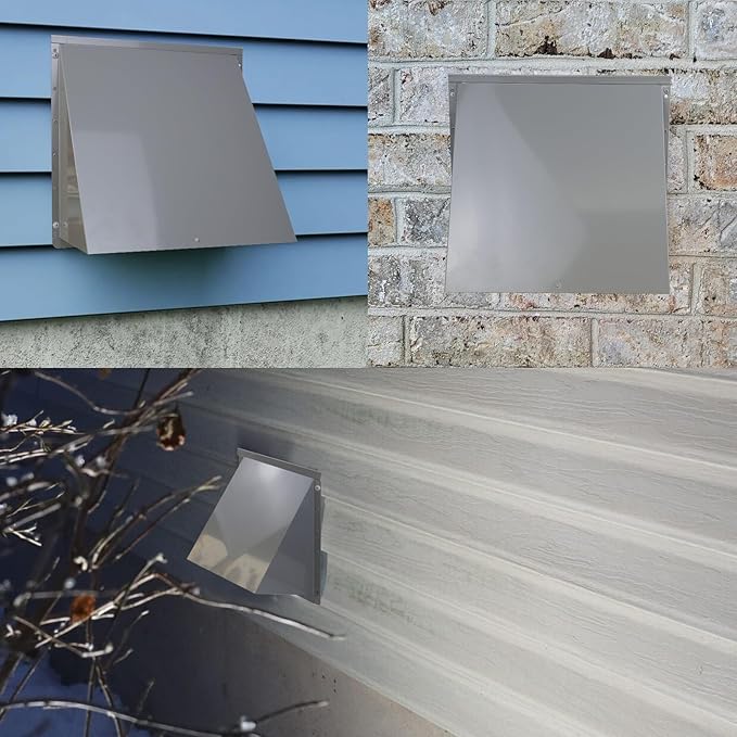 8 inch Hooded Wall Vent with Screen and Damper,Wall Vent Cover Exhaust Vent Outdoor Wall Cap Exterior Air Vent Cover for Kitchen Range Hood HVAC Duct Dryer Ventilation,Galvanized Steel,Gray