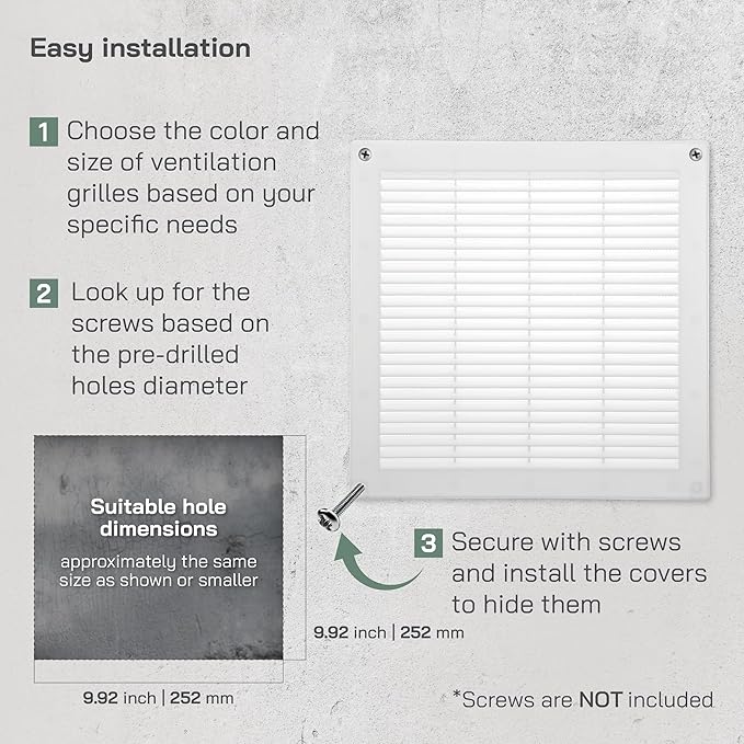 Vent Systems 10" x 10" Inch (Opening Dimensions) - Pack of 2 - Plastic White Soffit Vent Cover - Flat Square Air Vent Grille - Air Vent Deflector - HVAC 12" x 12" Inch (Overall Dimensions)