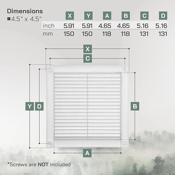 Vent Systems 4.5" x 4.5" Inch (Opening Dimensions) Plastic White Soffit Vent Cover - Flat Square Air Vent Grille - Air Vent Deflector - HVAC 6" x 6" Inch (Overall Dimensions)
