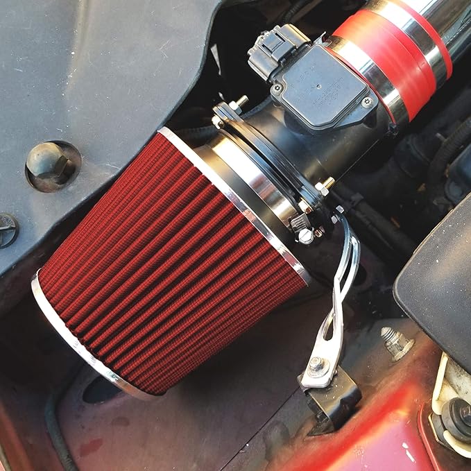 Mortar Aftermarket Auto Air Filter – 6 In Flange ID Car Enthusiast Class Universal Cold Air Intake Gulps in More Air for More Engine Power & Passionate Induction Sound, Length 6 In, Red