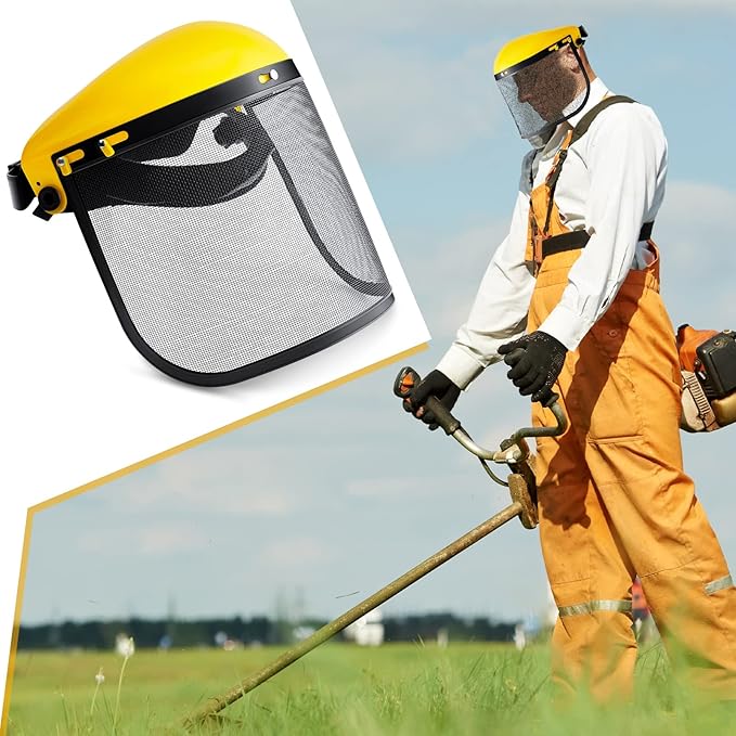 Amylove 4 Pcs Safety Face Shield with Mesh Weed Whacking Face Shield Masks Chainsaw Gardening Weed Mover Protection (Yellow)