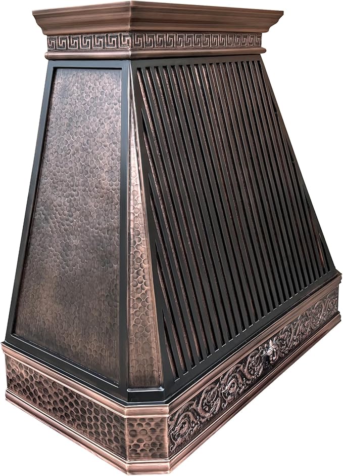 CT Copper Tailor Copper Vent Hood Wall Mount,42'' W,42'H, 1150 CFM Exhaust Fan,Stainless Steel Vent,LED Light,Dishwasher-Safe Baffle Filters,Light Hammered-Medium Patina,VH14TA2L