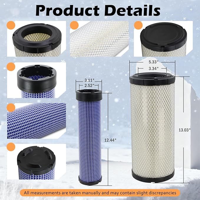 59800-26110 3A111-19130 Air Filter Kit Fit for Kubota Skid Steer Loader SSV65 SSV75 SVL75 SVL75-2 SVL75C SVL75C-2 Replaces# P827653 P829332