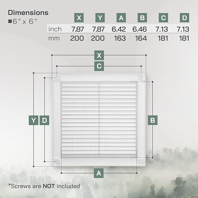 Vent Systems 6" x 6" Inch (Opening Dimensions) - Pack of 5 - Plastic White Soffit Vent Cover - Flat Square Air Vent Grille - Air Vent Deflector - HVAC 8" x 8" Inch (Overall Dimensions)