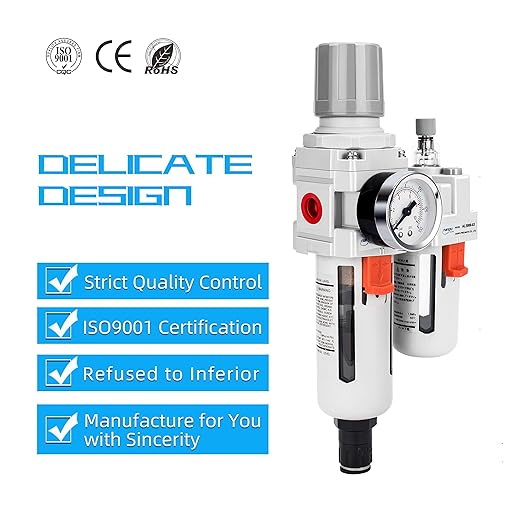 NANPU 3/8" NPT Auto-Drain Air Filter Regulator Lubricator Combo (FRL) Water/Oil Trap Separator - Gauge(0-150 psi), 5 Micron Brass Element, Poly Bowl, Metal Bracket