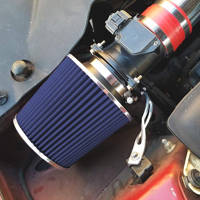 Mortar Aftermarket Auto Air Filter Replacement - Car Enthusiast Class Universal Cold Air Intake Gulps in More Air for More Engine Power & Passionate Induction Sound, 3.25 In, Blue