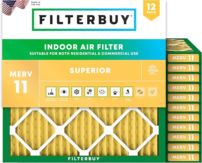 Filterbuy 15x15x1 Air Filter MERV 11 Superior Pet & Allergy Defense (12-Pack), Electrostatic Pleated HVAC AC Furnace Filters Replacement, Made in USA (Actual Size: 15.00 x 15.00 x 0.75)