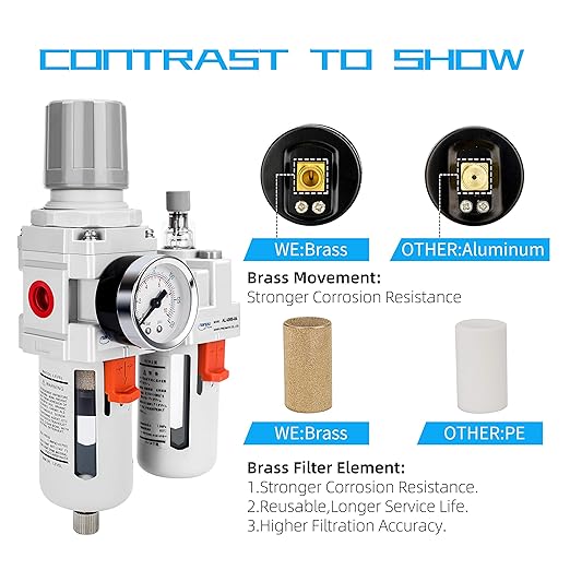 NANPU 1/2" NPT Compressed Air Filter Regulator Lubricator Combo Water/Oil Trap Separator - Gauge(0-150 psi), Poly Bowl, Semi-Auto Drain, Bracket - 3 in 1 Two Unit
