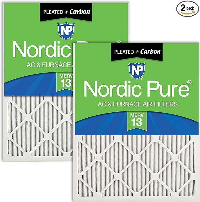 Nordic Pure 20x30x1 (Actual Size: 19 5/8 x 29 5/8 x 3/4) Pleated Air Filters MERV 13 Plus Carbon 2 Pack