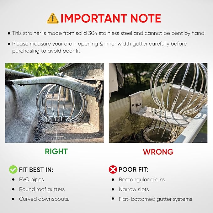 Gutter Guard, 304 Stainless Steel Roof Drain Cover, Anti-Clogging Filter for Leaves & Debris, Outdoor Pipe Protector for Roofs, Balconies, and Gardens (Pack of 2, 3 inch)
