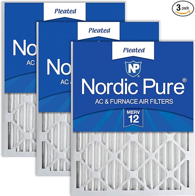 Nordic Pure 20x25x2 (Actual Size: 19 1/2 x 24 1/2 x 1 3/4) Pleated MERV 12 Air Filters 3 Pack