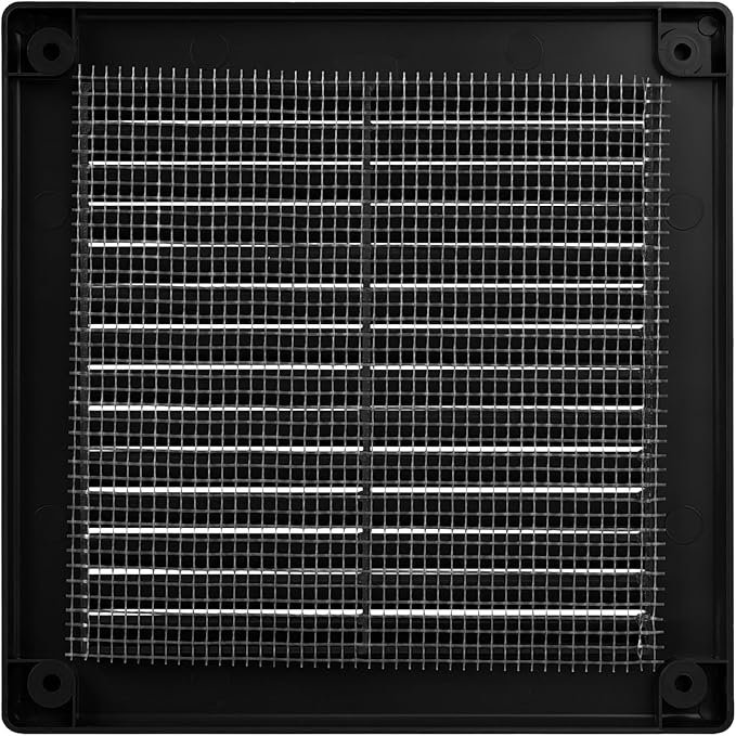 Vent Systems 8" x 8" Inch (Opening Dimensions) - Pack of 2 - Black Plastic Soffit Vent Cover - Durable Square Air Vent Grille with Mesh Screen - Ventilation Grill Wall, Ceiling Indoor, Outdoor