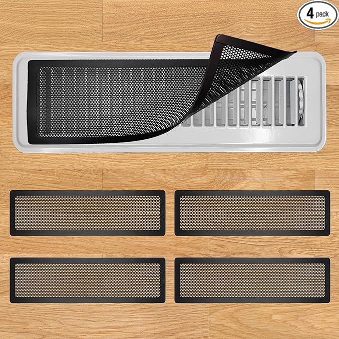 Floor Register Vent Cover, 2"x12" Magnetic Air Vent Screen Mesh Covers for Home Floor/Wall/Ceiling Registers Air Vent Filters, Black (4 Packs)