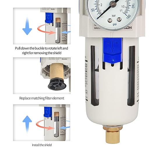 BLCH 1" NPT Air Compressor Filter - Air Pressure Regulator Filter Combo,Compressed Air Dryer AW5000-10 Semi-Auto Drain Poly Bowl Gauge 0-160 PSI 5μm