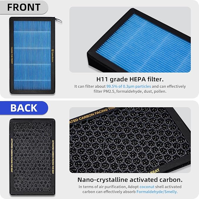 Air Conditional Replacement with Activated Carbon for Tesla Model 3/Y HEPA Cabin Air Filter Accessories 2016-2024 2025 Juniper Highland Upgraded Version(4 Pack)