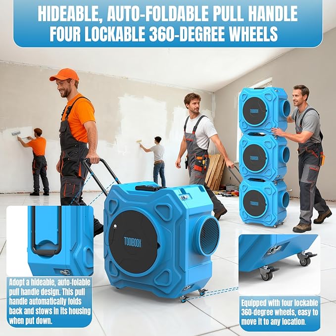 Air Scrubber with 3-Stage Filtration, 750CFM HEPA Air Scrubber Negative Air Machine with Lockable 360° Wheels & Auto-Foldable Handle, Portable Heavy Duty Air Cleaner for Home Industrial Commercial Use