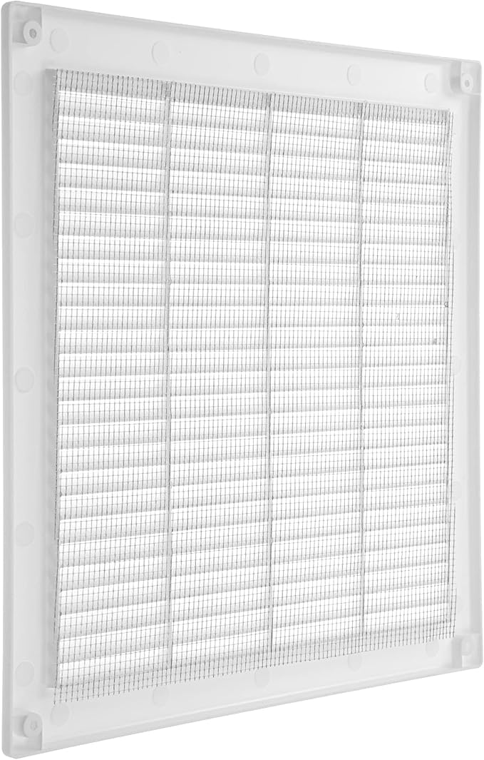 Repa Market 12 x 12 Inch (Outer) White Square Air Vent Cover - Plastic Fresh Air Intake Vent - AC Cover with Nylon Mesh Screen, Wall, Ceiling HVAC Return Air Register, Modern Soffit Vents