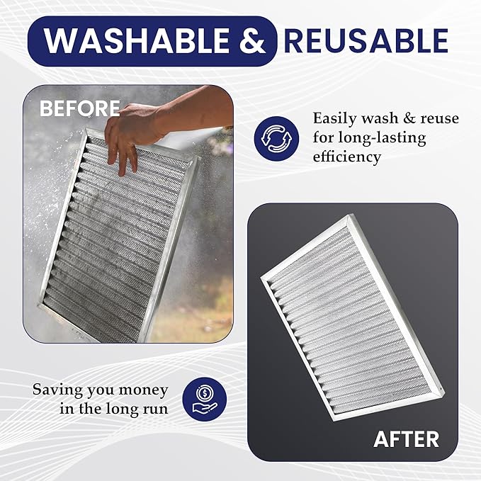| Merv 8 | Washable & Reusable AC/Furnace Filter | Lifetime HVAC & Furnace Air Filter | Washable | Superior particle-holding Ability | Premium Quality Aluminum | 14x30x1