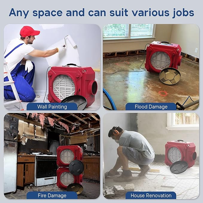 ALORAIR Air Scrubber with 3 Stage Filtration, Stackable Negative Air Machine for Industrial and Commercial Use, Heavy Duty Air Cleaner with MERV-10 Filter, HEPA/Activated carbon Filter, Red