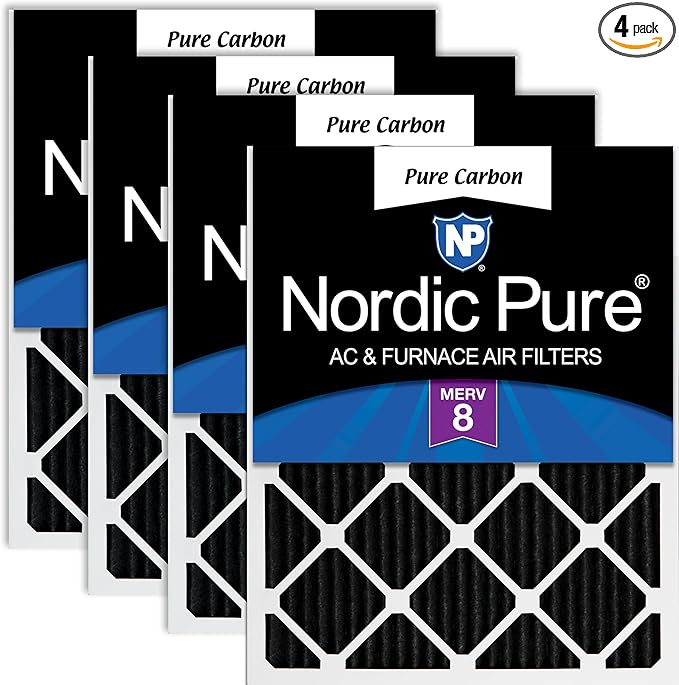 Nordic Pure 20x30x1 (Actual Size: 19 5/8 x 29 5/8 x 3/4) Pure Carbon Pleated Odor Reduction Furnace Air Filters 4 Pack